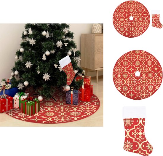 vidaXL Kerstboomjurk - Kerstboomjurken - Kerstboomrok - Kerstboomrokken - Kerstboomrok luxe met sok 122 cm stof rood