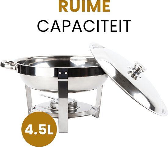 Alora chafing dish rond 4.5L per 4 - geschikt voor soep - buffet - Set van 4 - voedsel verwamer - voedsel warmhouden - met deksel - buffetwarmer - roestvrij staal - 4.5 liter inhoud - warmhoudplaat - bain maria - warmhoudbakken - Warmhoudschalen — afbeelding 5