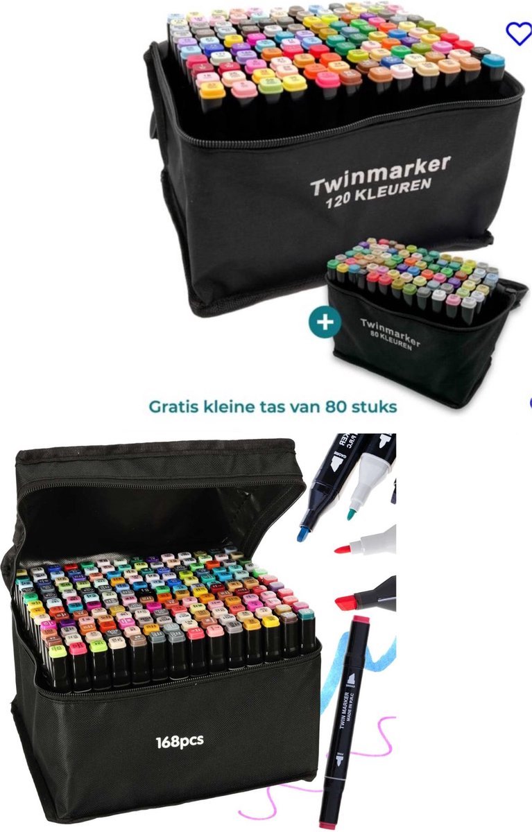 Gekleurde Twinmarkers - 386 Stuks - 168 Verschillende Kleuren - Alcohol Markers - Dubbelzijdig - Met 3 Opbergtassen & Houder voor 120 stuks