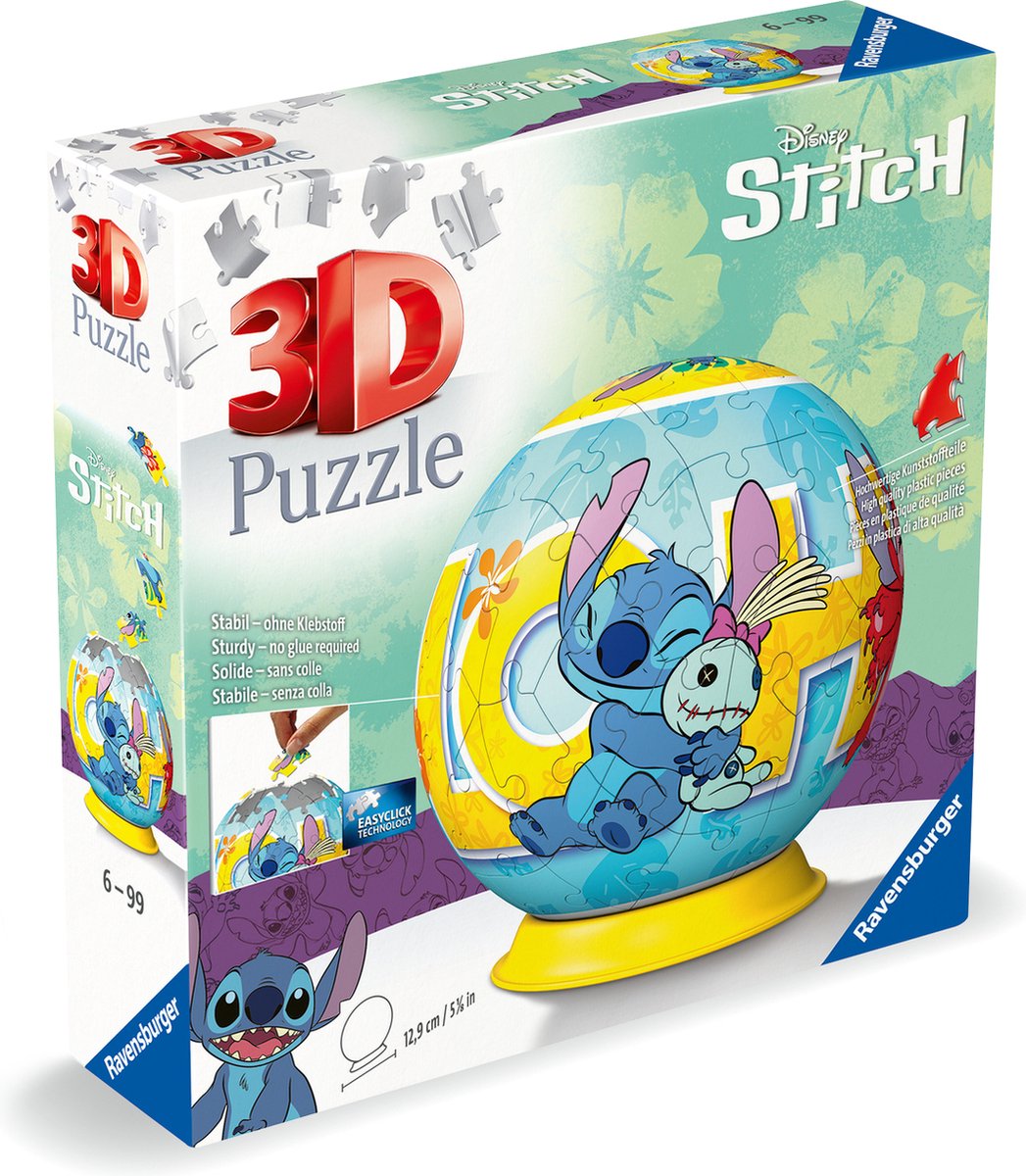 Ravensburger - Puzzle-Ball Disney Stitch - 3D Puzzelbal - 72 Stukjes