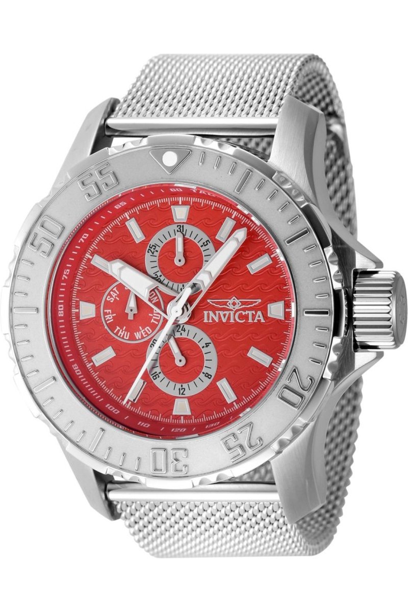 Invicta Vintage 48013 Heren Horloge - Waterdicht - Analoog - Quartz Uurwerk - Roestvrij Staal met rode Wijzerplaat - 49mm