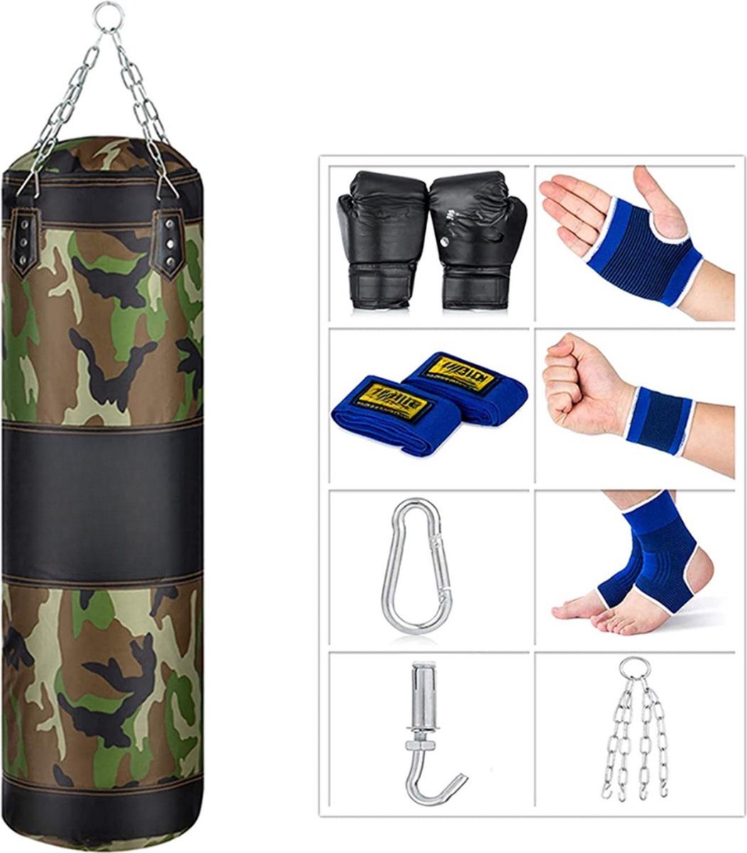 Bokszakset voor volwassenen, Heavy Duty zandzak, boxen, hangende box, bokszak, punching bag met handschoenen, ketting, plafondhaken (niet gevuld)