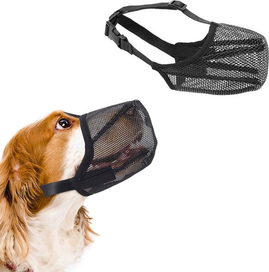 Muilkorf voor honden - Ademende zachte nylon muilkorf beschermer voor honden - Verstelbare muilkorf van mesh - Voor kleine, middelgrote en grote honden - Voorkomt bijten, kauwen en blaffen (L)