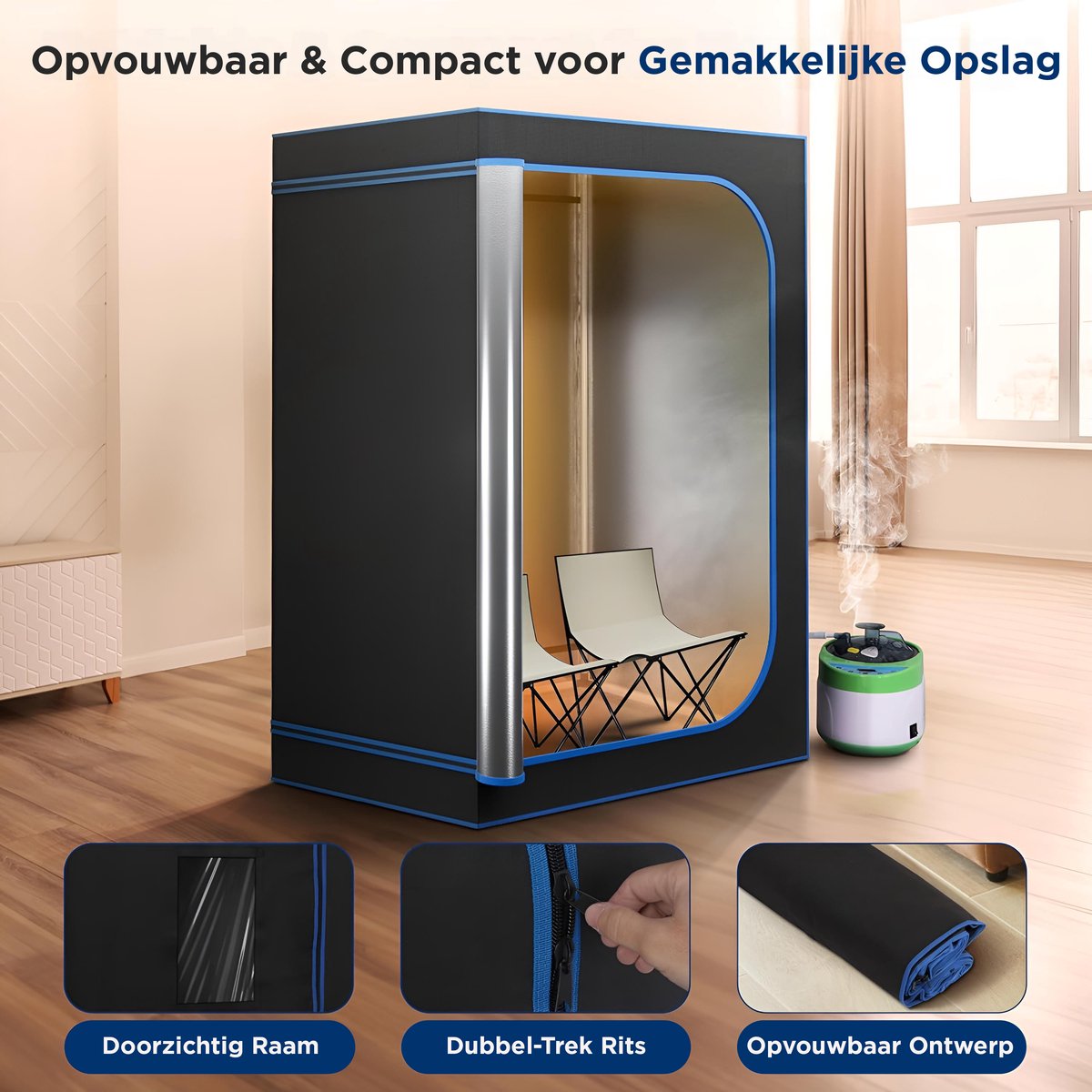 SereneLife, Sauna ,Draagbare sauna voor Thuis, 2-Persoons Stoomsauna Tent met 4L Stomer- 2 Opvouwbare Sauna Stoelen- Afstandsbediening -180 x 120 cm - Zwart thumbnail 6
