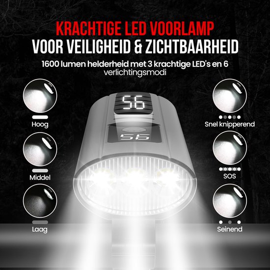 Strex Fietsverlichting Set LED 1600 lumen - Fietslamp Voorlicht & Achterlicht - Fietslampje - Fietsverlichting USB Oplaadbaar van Strex — afbeelding 3