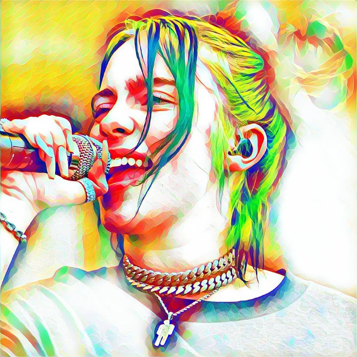 Passionforart.eu Billie Eilish 5-3 - Poster - 50 x 50 cm geel