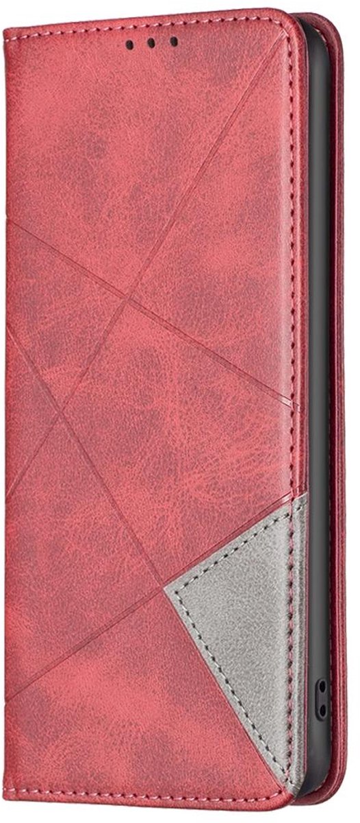 Mobigear Telefoonhoesje geschikt voor Motorola Moto G24 Hoesje | Mobigear Rhombus Slim Bookcase | Pasjeshouder voor 2 Pasjes | Telefoonhoesje voor Pinpas / OV Kaart / Rijbewijs - Rood