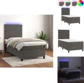 vidaXL Boxspring - velours - LED - pocketvering - doux pour la peau - gris foncé - 203 x 90 x 118/128 cm - blanc - 90 x 200 x 20 cm - blanc - 90 x 200 x 5 cm - bande LED- 55 cm - 5 V - 150 cm - 30 cm - IP65 - Lit
