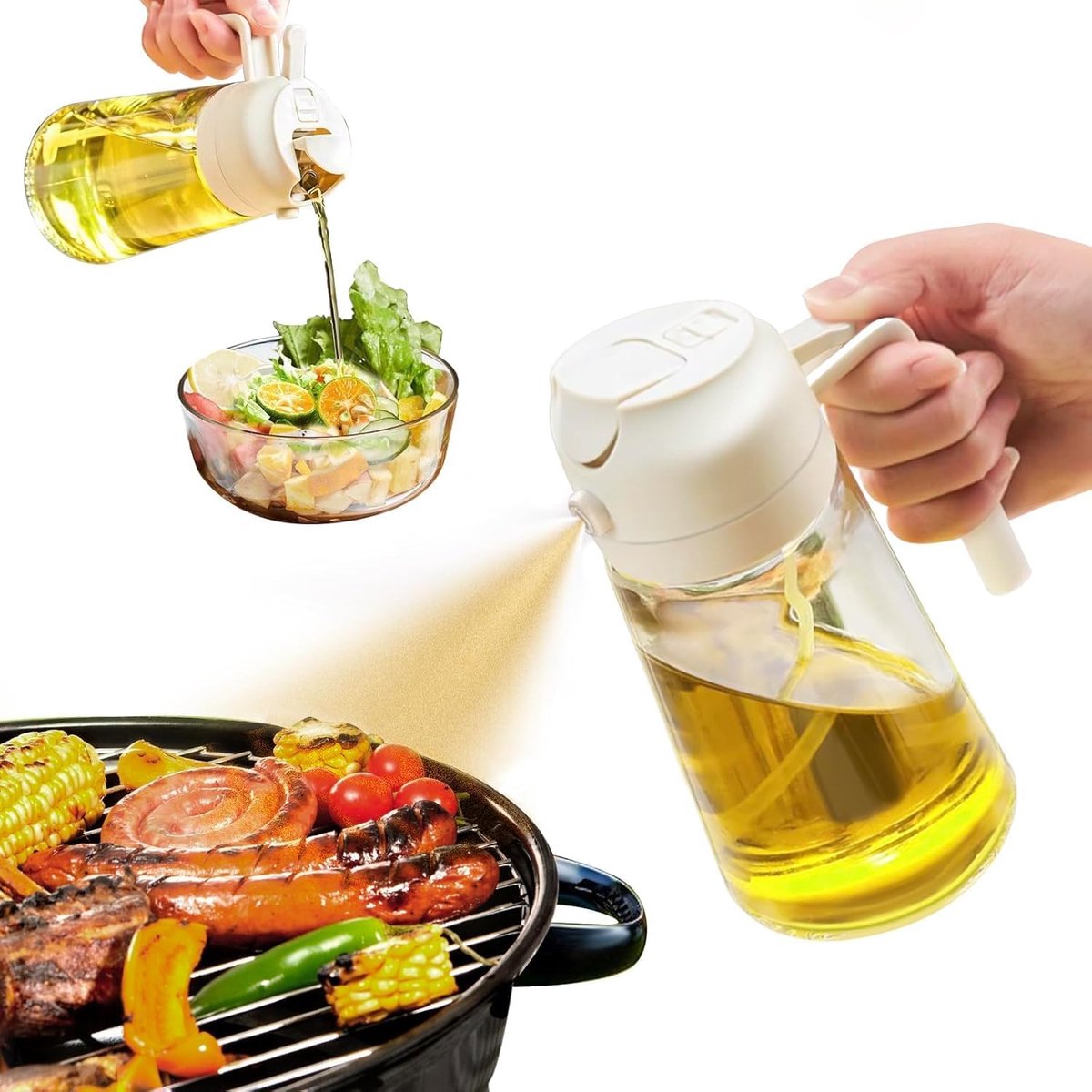 Olijfolie Sprayer - Olie Sprayer - Glazen Oliefles - Oliepomp - Cooking Spray - Oliespray - Keuken Spray - Bakspray - BBQ Spray - Azijnspray - Ideale BBQ Accesoires voor Airfryer - 2 Stuks - Wit - 470 ml