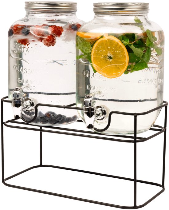 Cookinglife Dubbele Drankdispenser met kraantje – 2x 4 liter – limonadetap - watertap met stevige houder - Ideaal voor Feestjes of BBQ