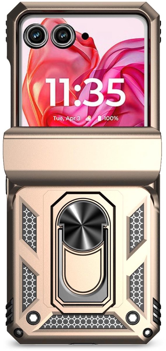 Mobigear Hoesje geschikt voor Motorola Razr 50 Telefoonhoesje Hardcase | Mobigear Armor Ring Backcover Shockproof met Ringhouder | Schokbestendig Razr 50 Telefoonhoesje | Anti Shock Proof - Goud