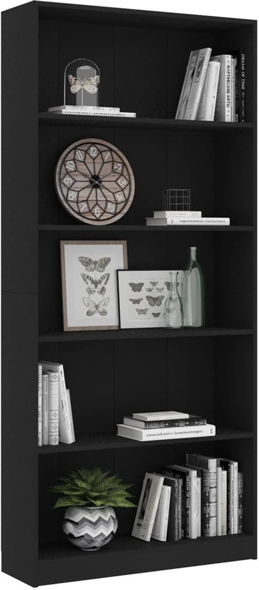 FIONERA Boekenkast met 5 schappen 80x24x175 cm bewerkt hout zwart