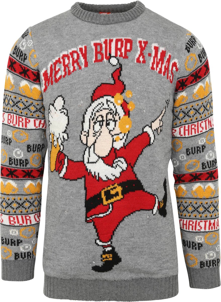 Suitable Kersttrui Multicolour Grijs lampjes - Maat L - Heren - Pullover - Sweater