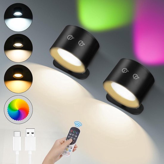 Wandlamp oplaadbaar met sensor en afstandsbediening zwart