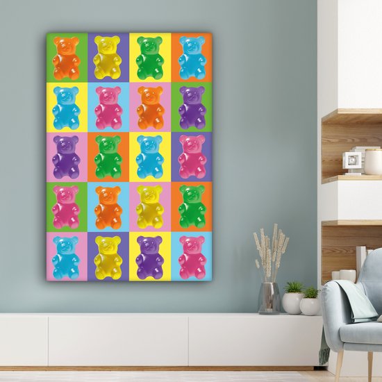 Peinture sur toile 80x120 cm - Décoration murale Art- Snoep - Gummy - Coloré - Décoration murale salon - Décoration chambre - Accessoires chambre - Peintures sur toile
