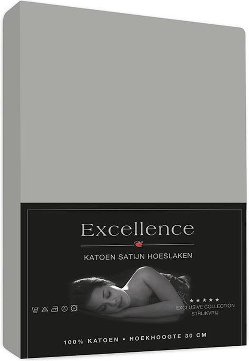 Excellence Katoen Satijn hoeslaken 100x200cm + 30cm - Zilver grijs