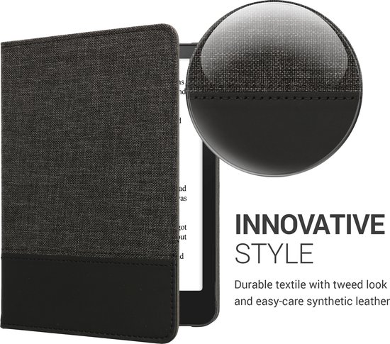 kwmobile hoes geschikt voor Amazon Kindle Paperwhite (2024)/Colorsoft - Canvas beschermhoes in antraciet / zwart - Voor e-reader van kwmobile — afbeelding 4
