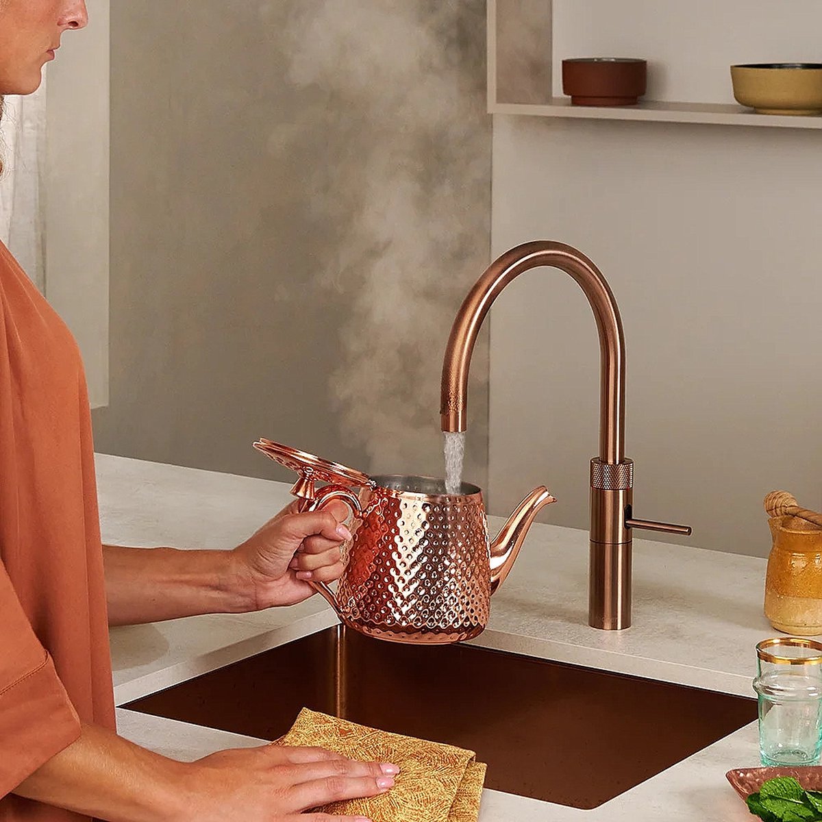 Quooker Fusion round rose koper met Combi+ reservoir