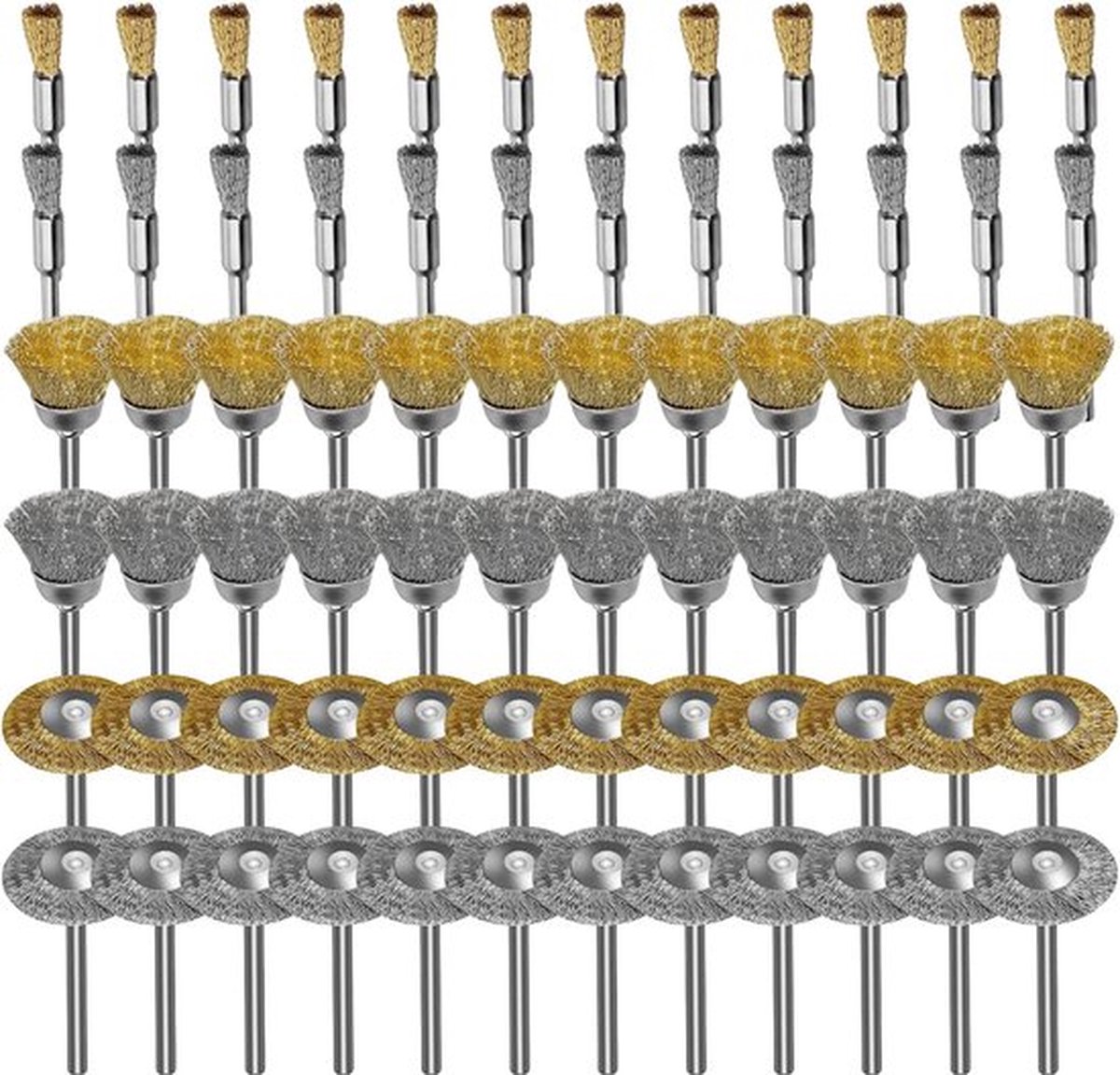 72-delige draadwielborstelset, roestvrij staaldraadwiel, penpolijstreinigingsborstel voor het verwijderen van roestcorrosie Verfpolijsten Compatibel met 1/8 inch (3 mm) schachtroterend gereedschap