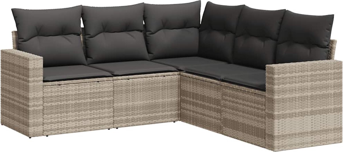 vidaXL 5-delige - Loungeset - met - kussens - poly - rattan - lichtgrijs