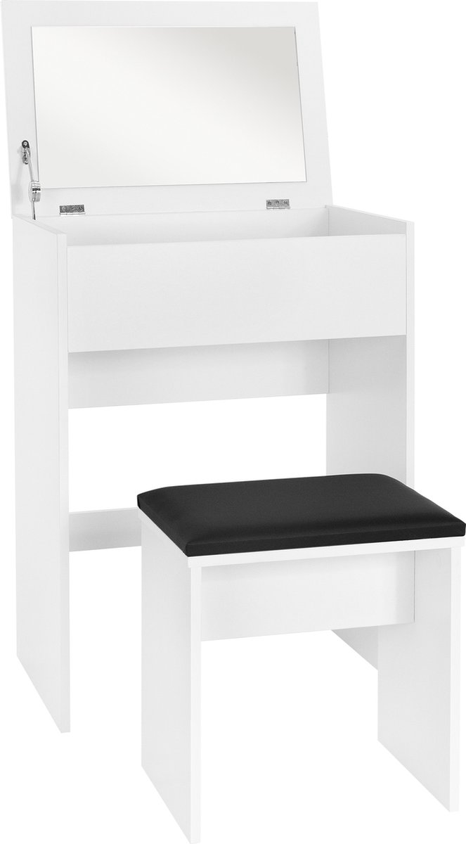 Kaptafel 60x40x122 cm in wit met inklapbare spiegel & kruk ML-Design