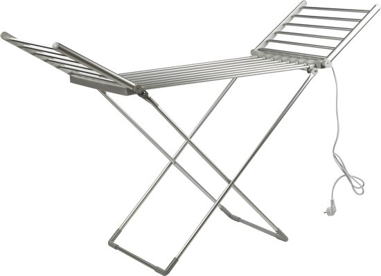 Alora elektrisch verwarmd droogrek - Zilver - 20 stangen - wasrek - inklapbaar - energiezuinig - verwarming - verwarmbaar - kindvriendelijk - wasknijper proof