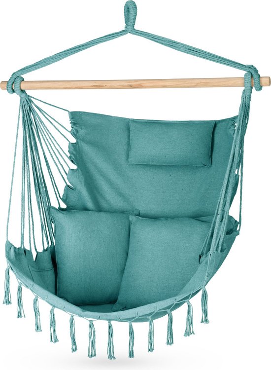 Outtec® Hangstoel met 3 Kussens - 100x130x75cm, tot 140 kg - Boho Fringed Fauteuil, Zitzak, Schommel - voor Buiten, Tuin, Balkon, Huis