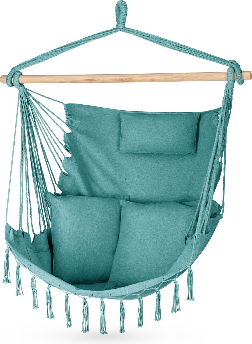 Outtec® Hangstoel met 3 Kussens - 100x130x75cm, tot 140 kg - Boho Fringed Fauteuil, Zitzak, Schommel - voor Buiten, Tuin, Balkon, Huis