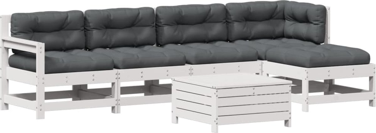 The Living Store 6-delige Loungeset met kussens massief grenenhout wit - Loungebank - Lounge Set - Tuinlounge - Buitendecoratie - Teak Hout