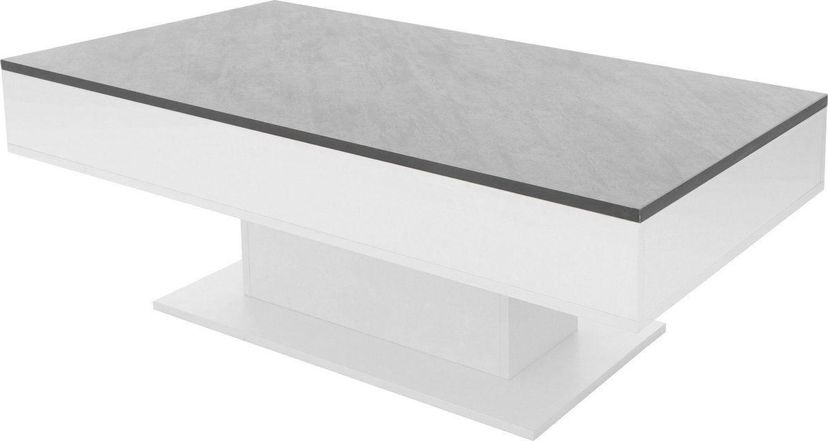 Salontafel 110x60x40 cm wit/betonlook incl. 2 opbergvakken onder verschuifbaar blad ML-Design