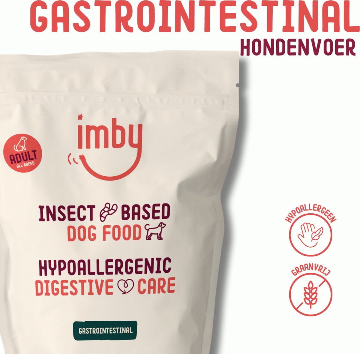 Imby Gastrointestinal hondenvoer - 12kg - 100% natuurlijke hondenbrokken - insecteneiwit - hypoallergeen - graanvrij - hondenvoeding