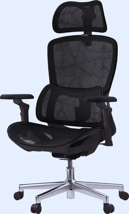 Diablo Bureaustoel V-Modular | Rugleuning, Zitting en Rugleuning Verstelbaar, Afneembare Hoofdsteun | Ergonomische Fauteuil voor Kantoor of Thuis | Ecoleder, Stevig Aluminium Frame | Zwart