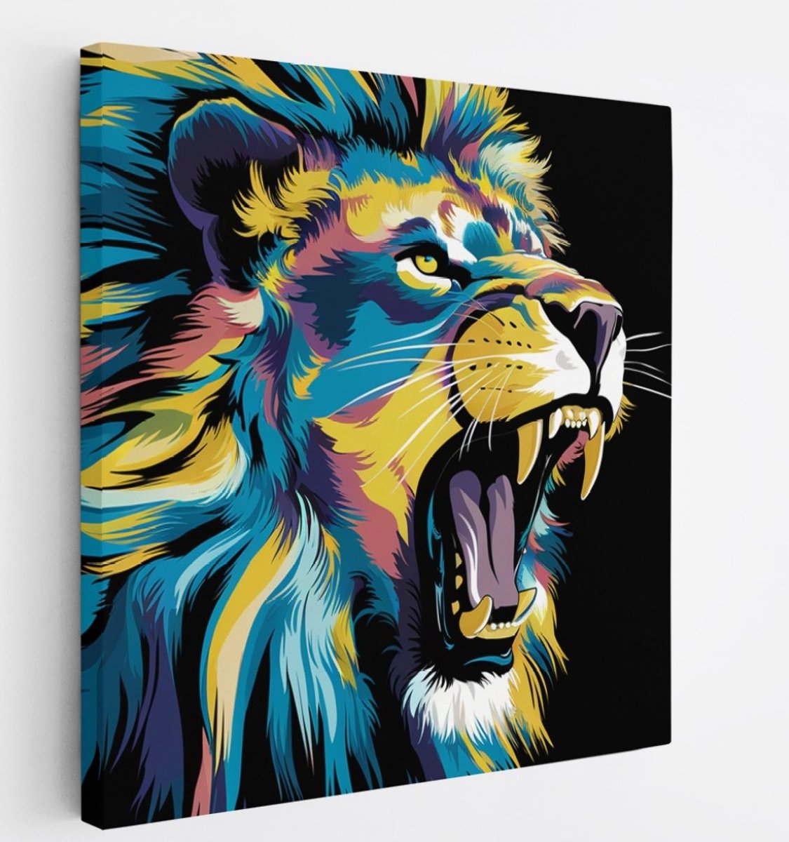 Saammp Canvas Schilderij - Abstracte Leeuw - Kleurrijk - Dieren - Natuur - 30x30 - Foto op canvas - Wanddecoratie - Muurdecoratie Woonkamer - Slaapkamer decoratie - Canvas Print Multicolor