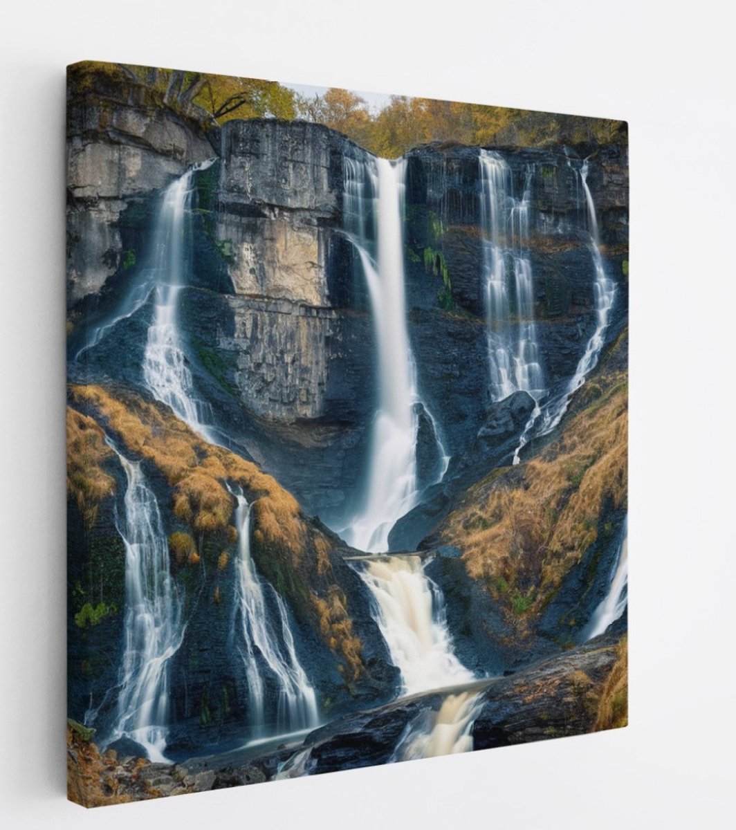 Saammp Canvas Schilderij - Kleine Waterval - Natuur - Landschap - 30x30 - Foto op canvas - Wanddecoratie - Muurdecoratie Woonkamer - Slaapkamer decoratie - Canvas Print Multicolor