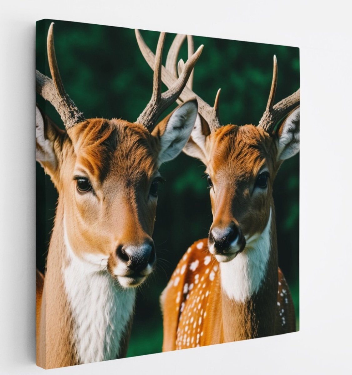 Saammp Canvas Schilderij -2 Herten - Portret - Natuur - Dieren - 60x60 - Foto op canvas - Wanddecoratie - Muurdecoratie Woonkamer - Slaapkamer decoratie - Canvas Print Multicolor