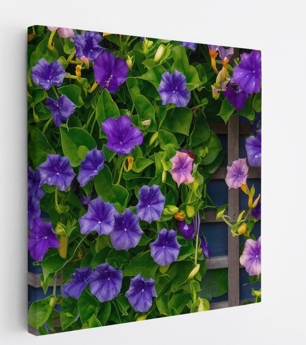Saammp Canvas Schilderij - Klimop en Bloemen - Natuur - Abstract - 30x30 - Foto op canvas - Wanddecoratie - Muurdecoratie Woonkamer - Kantoor Decoratie Multicolor