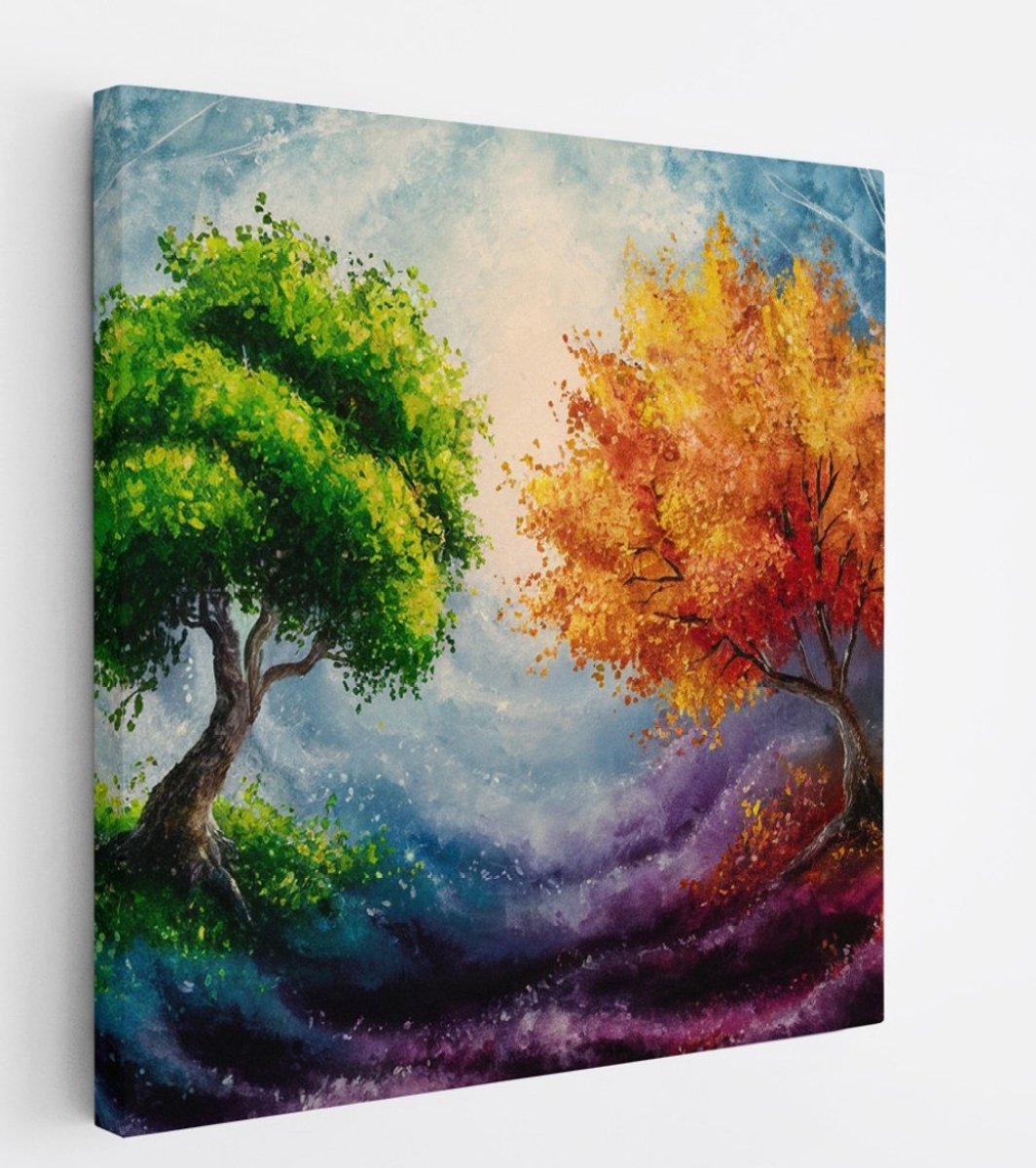 Saammp Canvas Schilderij - Goene en oranje boom - Landschap - Natuur - 60x60 - Foto op canvas - Wanddecoratie - Muurdecoratie Woonkamer - Slaapkamer decoratie - Canvas Print Multicolor