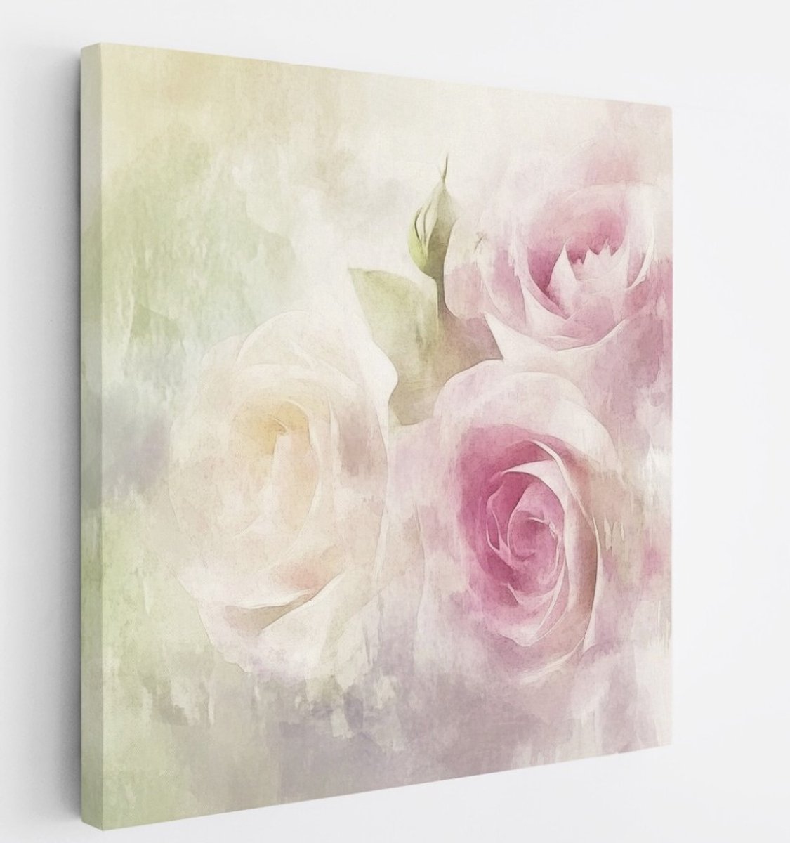 Saammp Canvas Schilderij - Waterverf Rozen - Natuur - Abstract - 20x20 - Foto op canvas - Wanddecoratie - Muurdecoratie Woonkamer - Kantoor Decoratie Multicolor