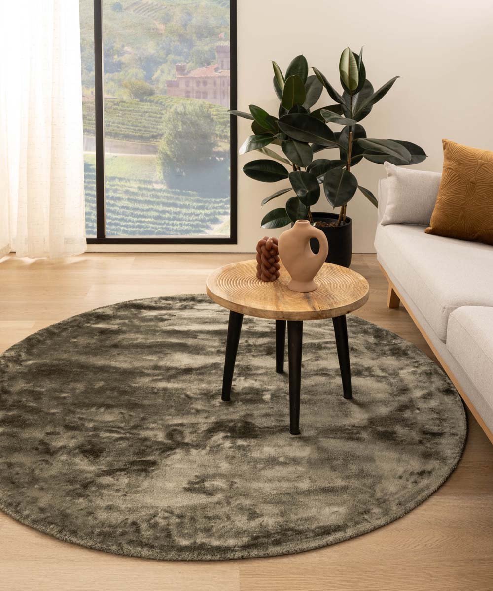 Viscose vloerkleed rond - Pearl olijfgroen 140 cm