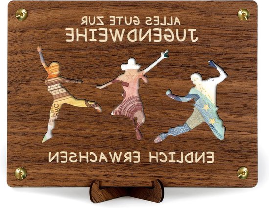 Bamboorilla Geldgeschenkverpakking, origineel houten geldcadeau, cadeau-idee voor mannen en vrouwen voor verjaardag (tattoo/tattoo-moeilijkheid