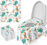 YY chan Housse de siège de Toilettes en papier - Papier hygiénique 100 % recyclé - Jetable - Protection de siège de toilette - Convient pour les vacances ou les voyages - Dinosaures - 12 pièces