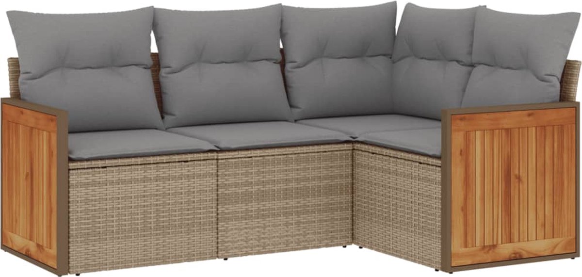 The Living Store 4-delige Loungeset met kussens poly rattan beige - Loungeset - Tuinset - Lounge - Outdoor Furniture - Garden Furniture