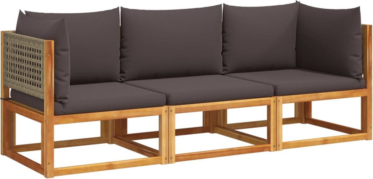 The Living Store 3-delige Loungeset met kussens massief acaciahout - Hoekenbank - Lounge Set - Tuinset - Acacia Hout - Outdoor Furniture