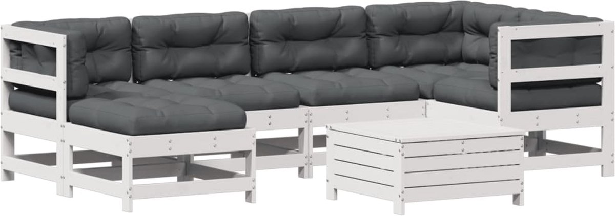 Loungeset van massief grenenhout in wit, inclusief kussens - The Living Store