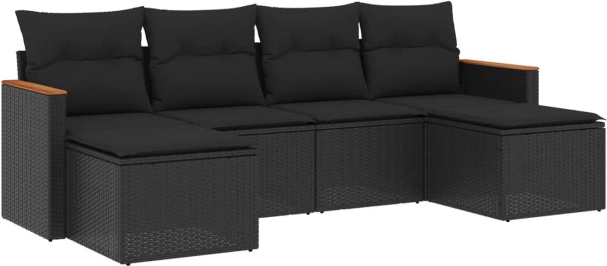 The Living Store 6-delige Loungeset met kussens poly rattan zwart - Loungebank - Lounge Set - Tuinlounge - Buitendining - Tuinmeubels The Living Store 6-delige Loungeset met kussens poly rattan zwart - Loungebank - Lounge Set - Tuinlounge - Buitendining - Tuinmeubels - Image 1