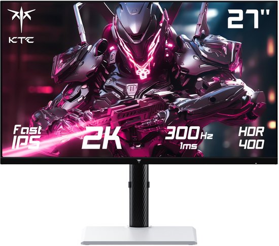 KTC H27E6 27 inch Gaming Monitor, 2560*1440 QHD Fast IPS-scherm, 300Hz verversingssnelheid, HDR 400, 1ms responstijd, FreeSync & G-Sync, 144% sRGB, VESA monteerbaar, 2*HDMI 2.1, 2*DP 1.4, 1*USB 2.0, 1*oortelefoon