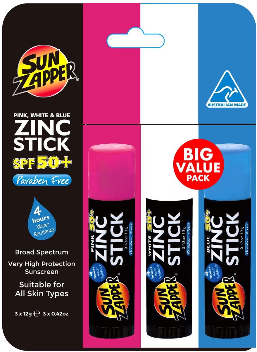 Sun Zapper Roze, Wit en Blauw Zink Sticks SPF 50+