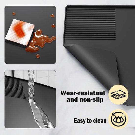 Unterlage Kaffeemaschine mit Konvexem Rand, 60 x 40cm Silikon Kaffeematte für Ninja Luxe Cafe, 25 x 20cm Abnehmbar Kaffee Tampermatte, Hitzebeständiges Rutschfeste Matte Kaffee Bar Zubehör (Schwarz
