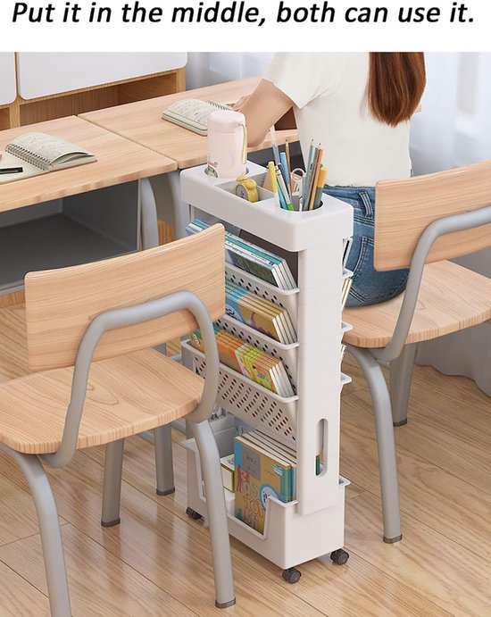 Rollende boekenplank Verplaatsbare boekenplankwagen Draaibaar en