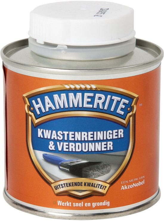 Oranje blik Hammerite Kwastenreiniger & Verdunner met witte dop.
